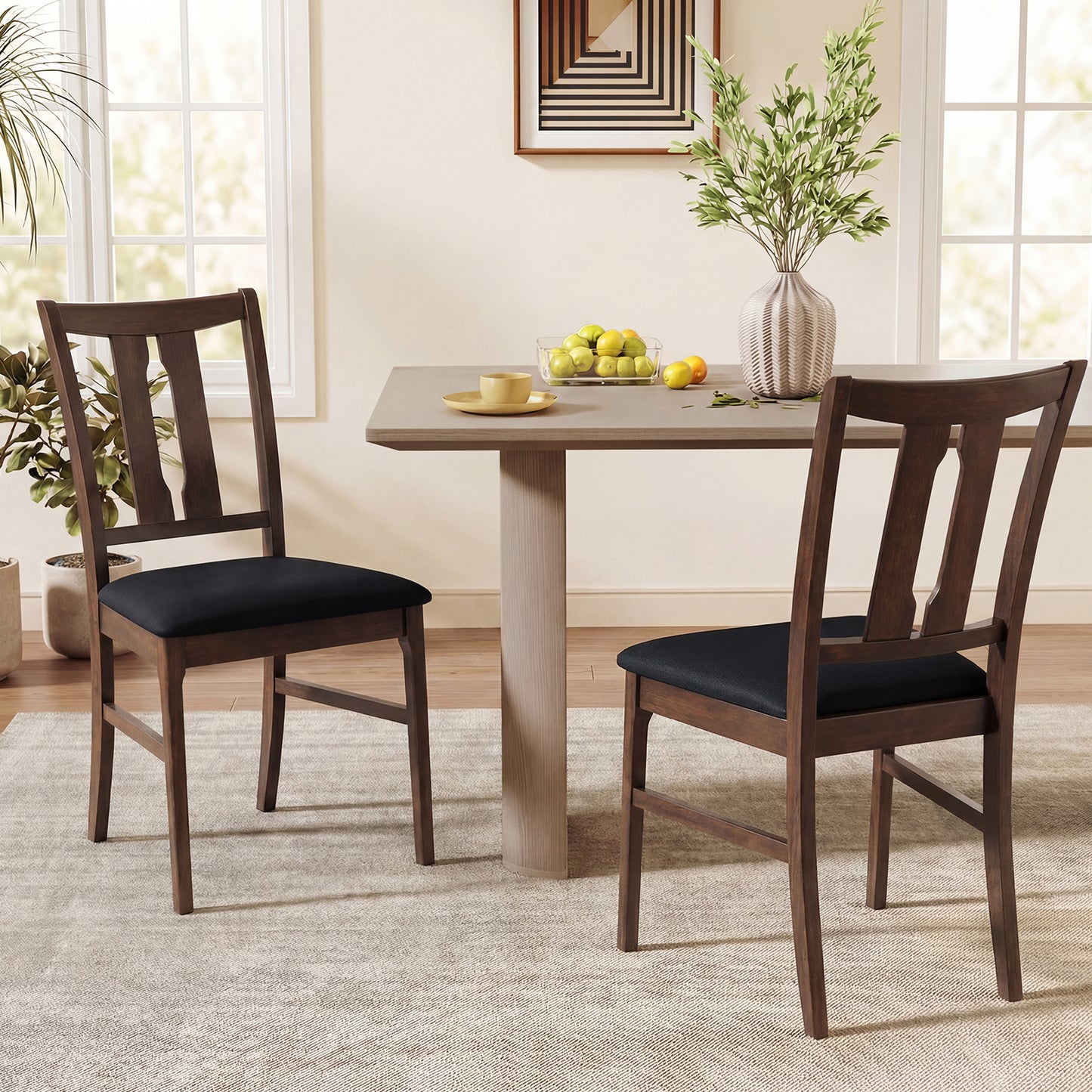 Set Of 2 Wooden Upholstered Dining Chairs, High Curved Back, Walnut Dining Chairs at Gallery Canada