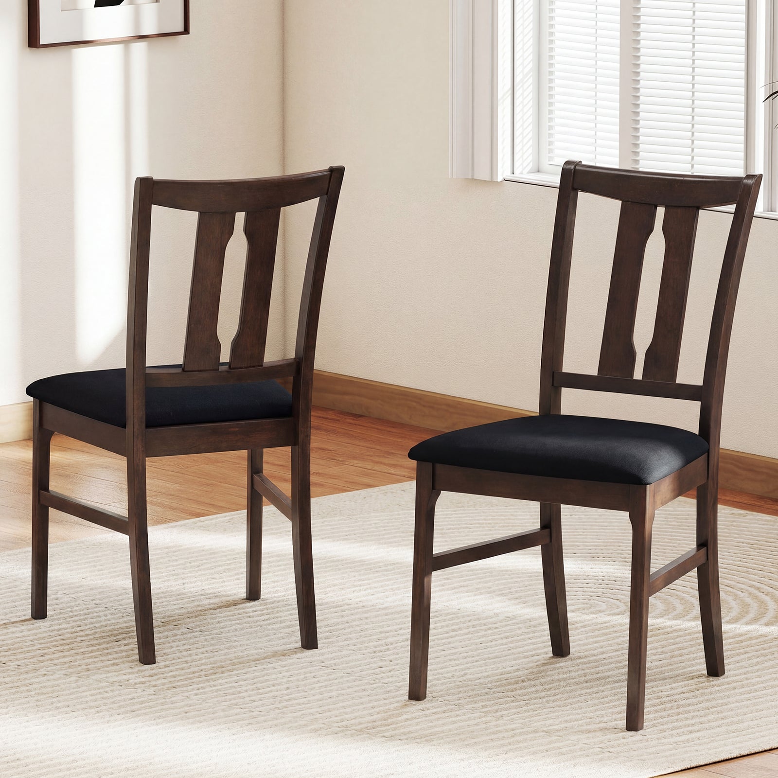 Set Of 2 Wooden Upholstered Dining Chairs, High Curved Back, Walnut Dining Chairs at Gallery Canada