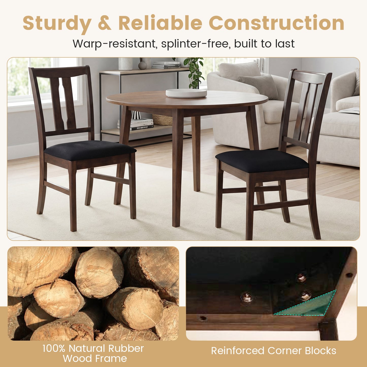 Set Of 2 Wooden Upholstered Dining Chairs, High Curved Back, Walnut Dining Chairs at Gallery Canada