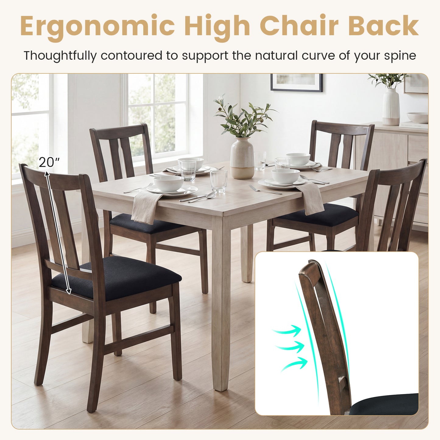 Set Of 2 Wooden Upholstered Dining Chairs, High Curved Back, Walnut Dining Chairs at Gallery Canada