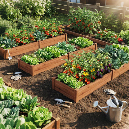 Set of 2 Wooden Raised Garden Beds, Brown