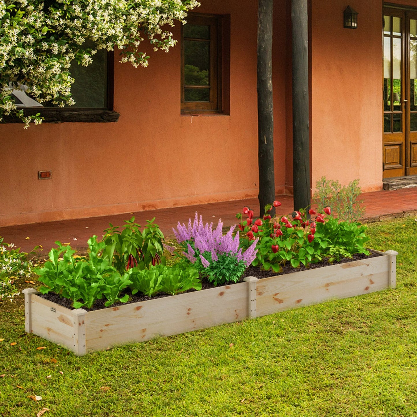 Set of 2 Wooden Raised Garden Beds, Natural