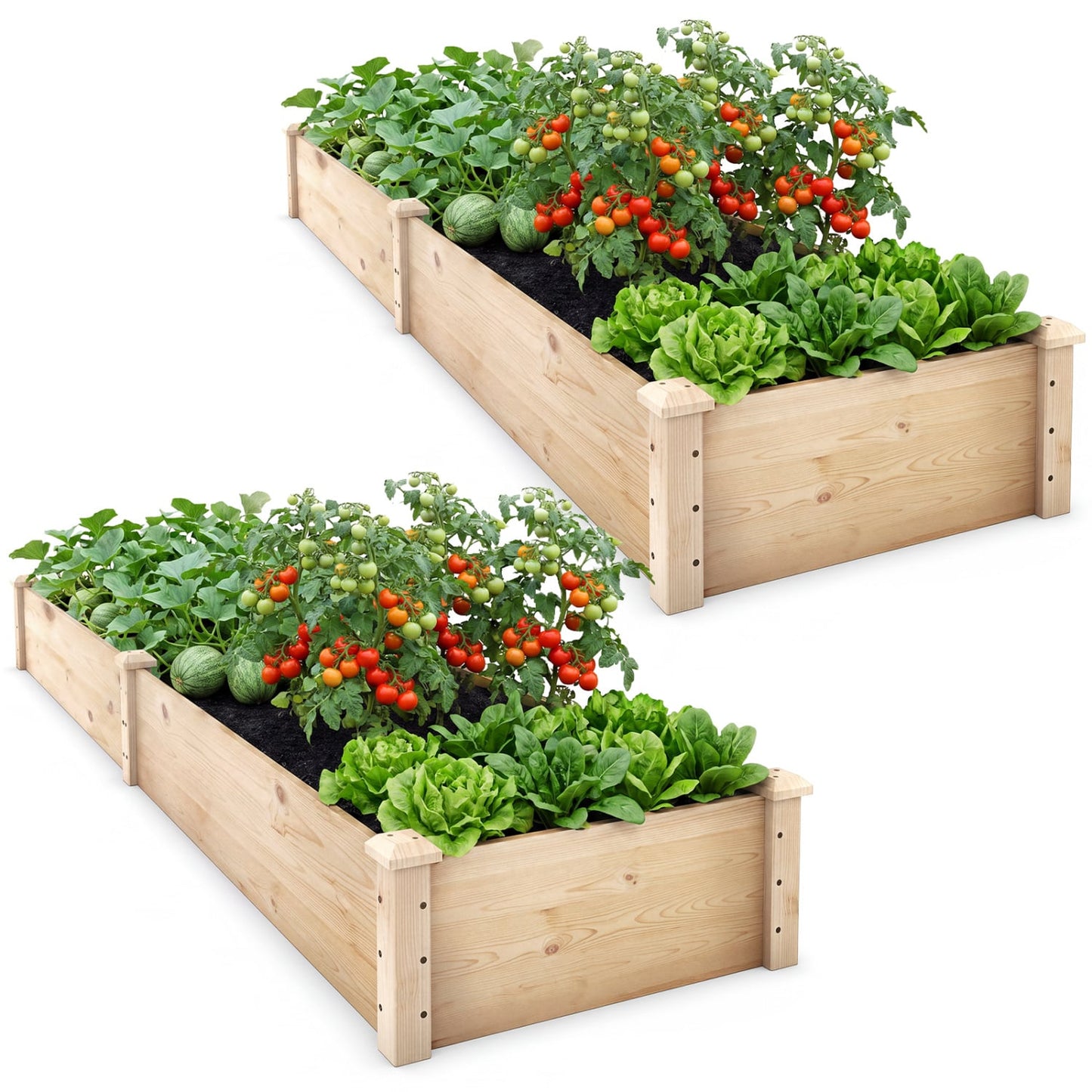 Set of 2 Wooden Raised Garden Beds, Natural