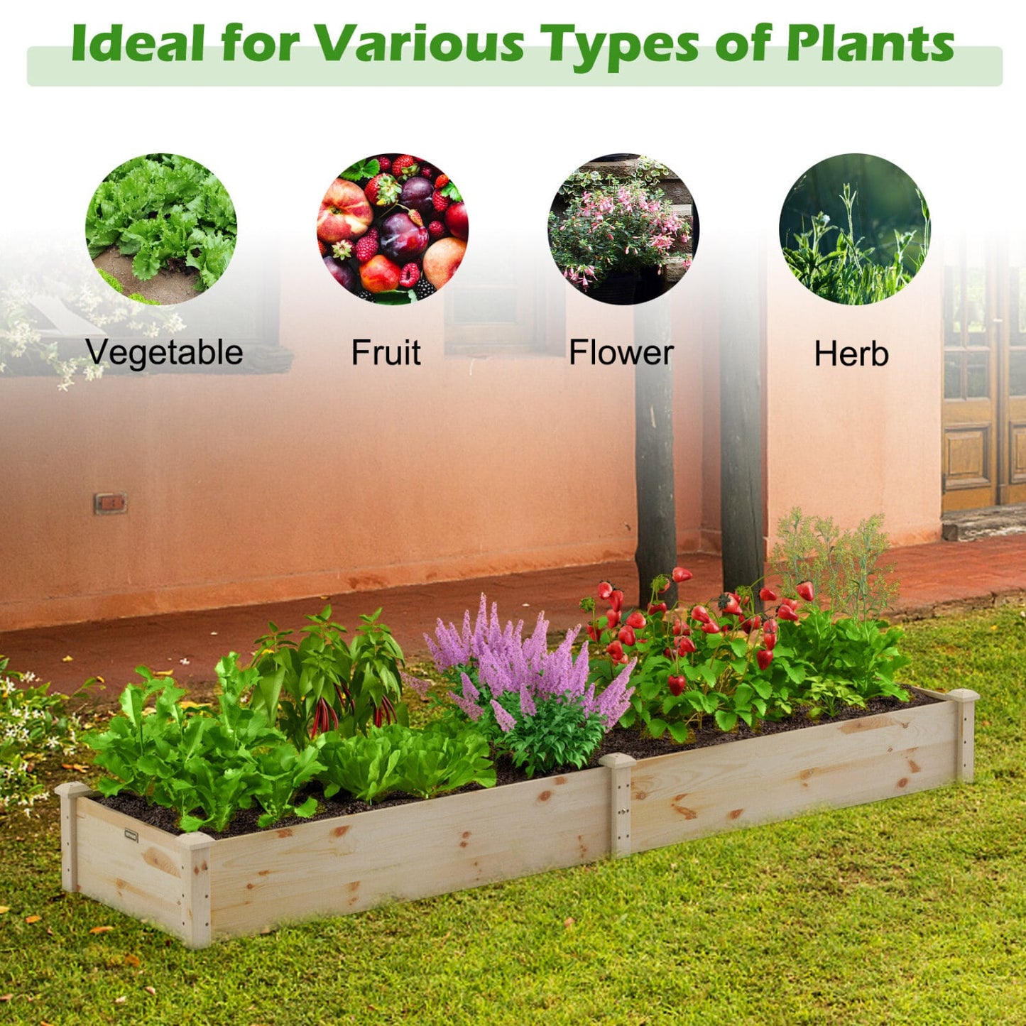 Set of 2 Wooden Raised Garden Beds, Natural