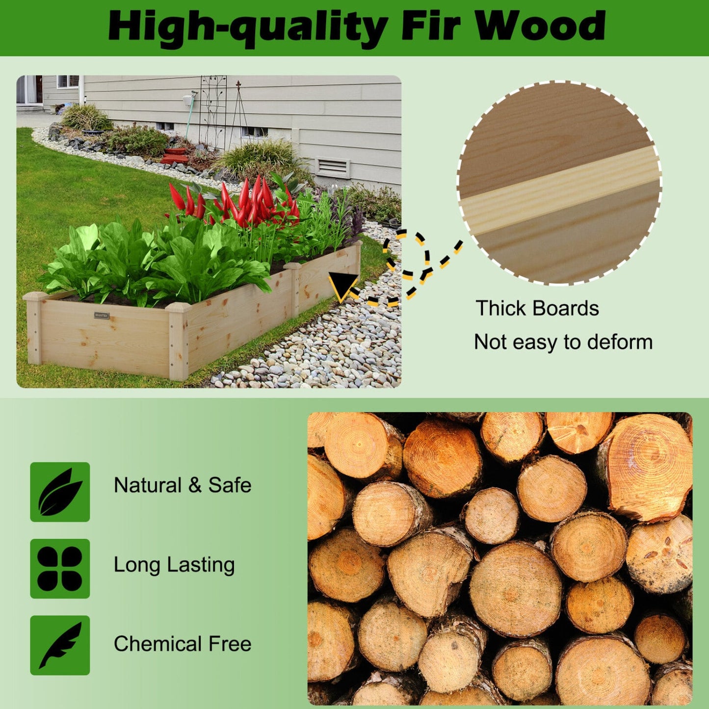 Set of 2 Wooden Raised Garden Beds, Natural