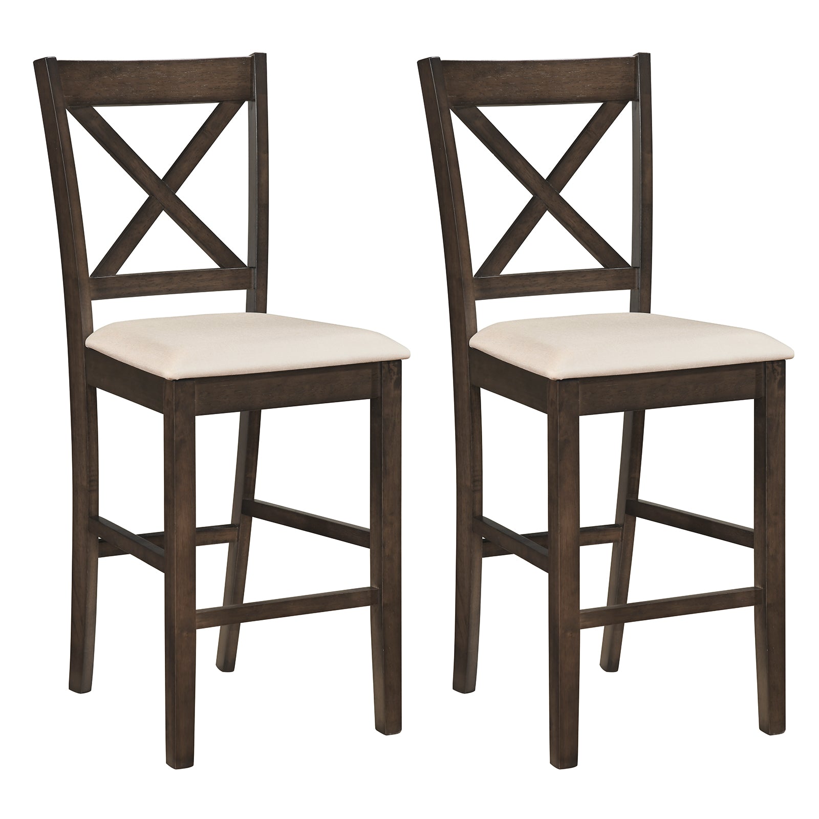 Set Of 2 X-Back Bar Stools, Upholstered Cushioned Seats, Brown Bar Stools Brown at Gallery Canada
