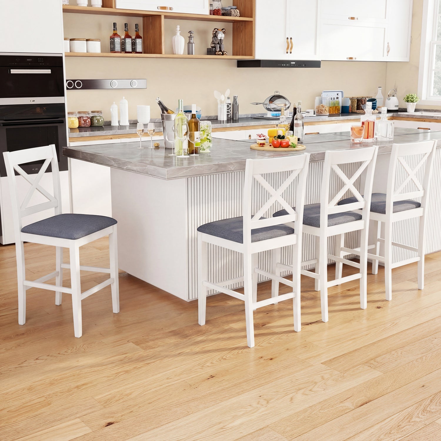 Set Of 2 X-Back Bar Stools, Upholstered Cushioned Seats, White Bar Stools at Gallery Canada