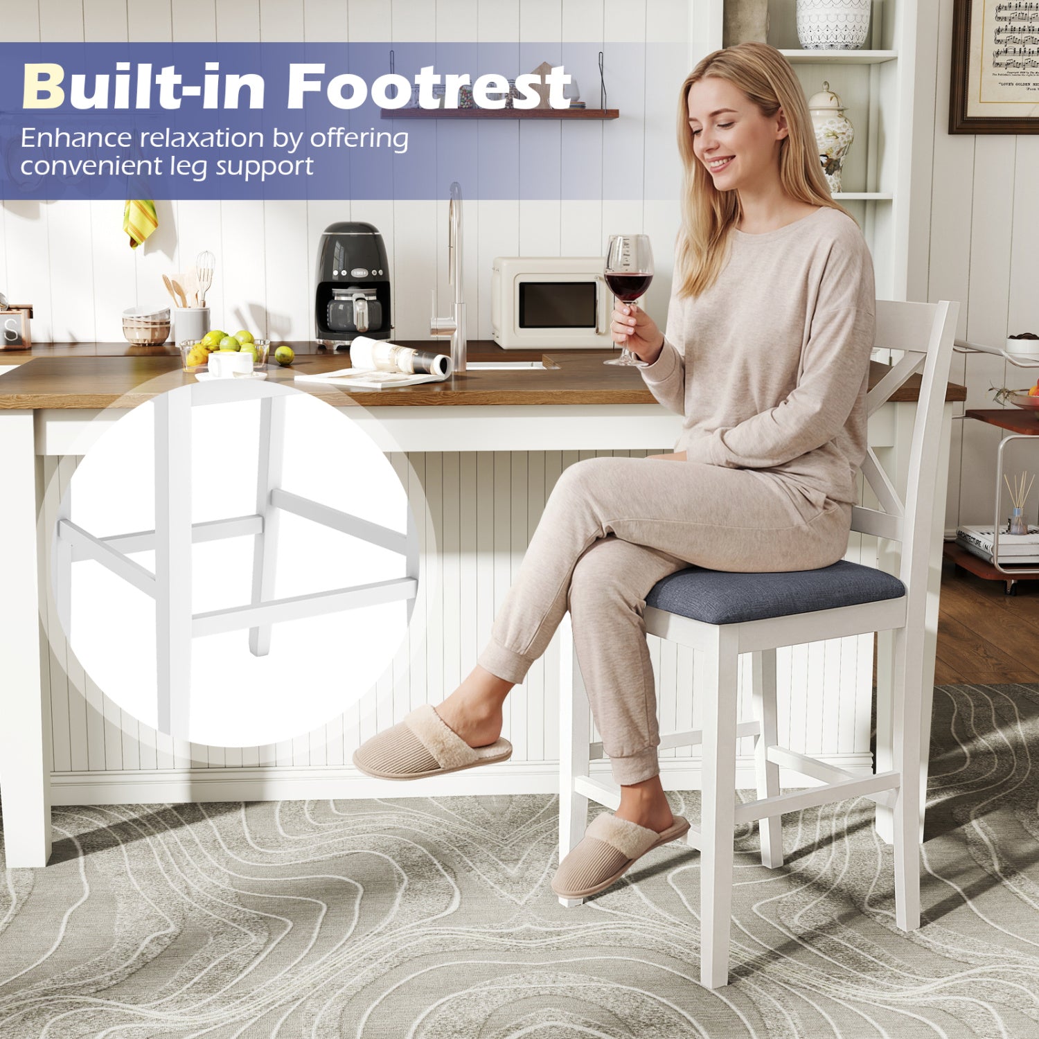Set Of 2 X-Back Bar Stools, Upholstered Cushioned Seats, White Bar Stools at Gallery Canada