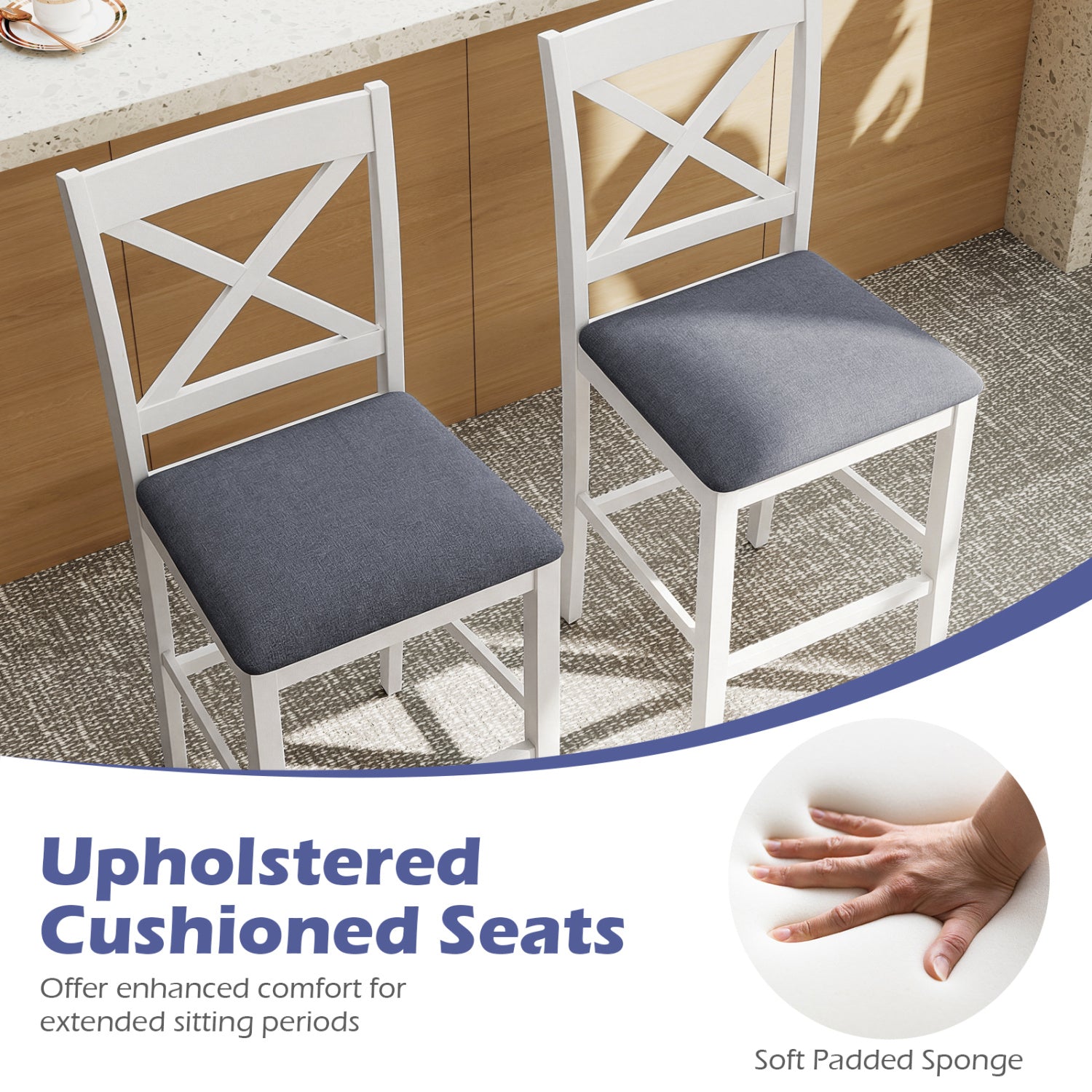 Set Of 2 X-Back Bar Stools, Upholstered Cushioned Seats, White Bar Stools at Gallery Canada