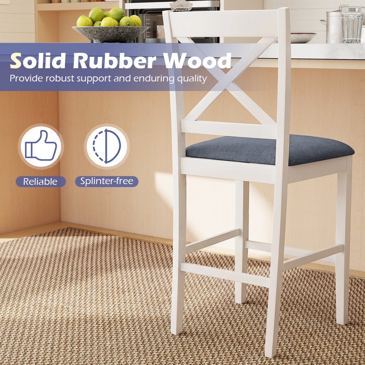 Set Of 2 X-Back Bar Stools, Upholstered Cushioned Seats, White Bar Stools at Gallery Canada