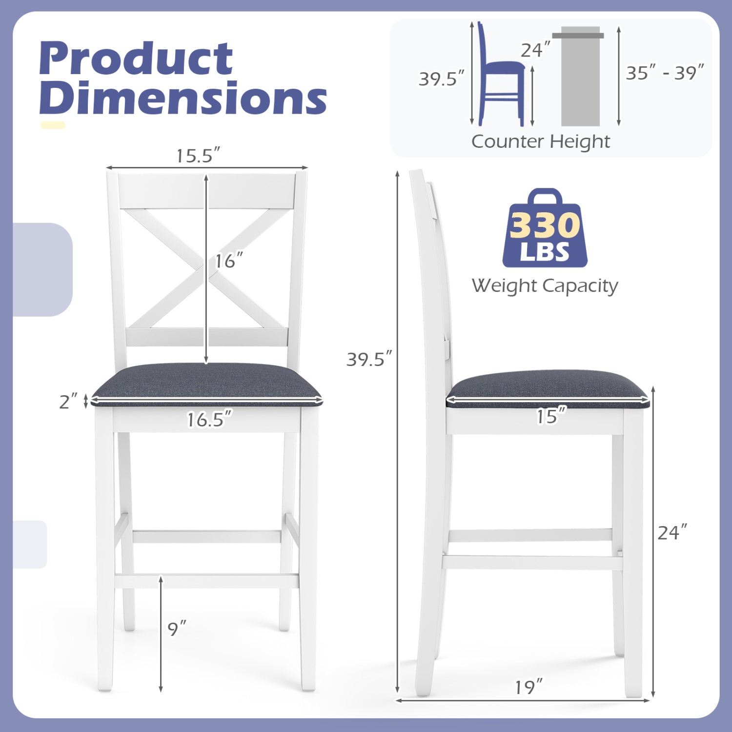 Set Of 2 X-Back Bar Stools, Upholstered Cushioned Seats, White Bar Stools at Gallery Canada