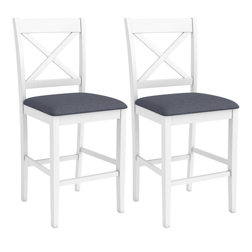Set Of 2 X-Back Bar Stools, Upholstered Cushioned Seats, White