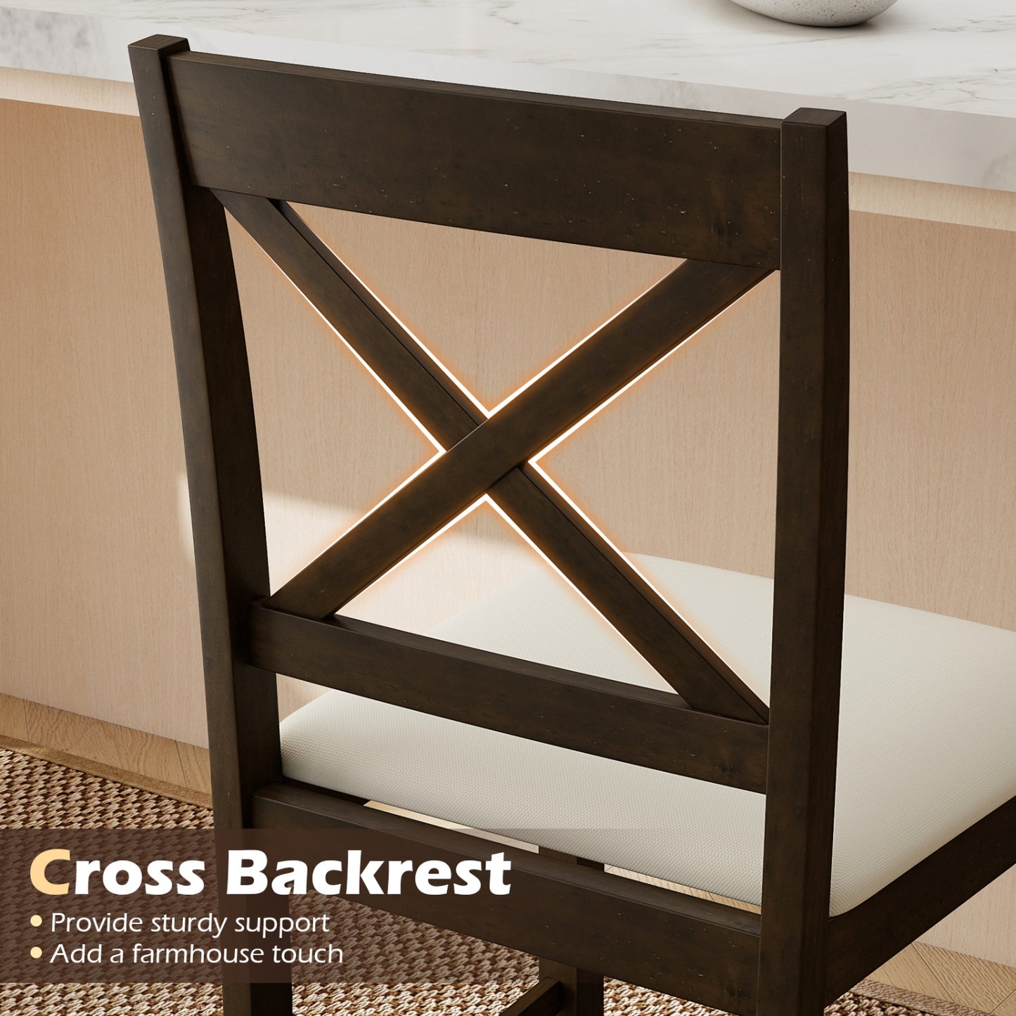 Set Of 2 X-Back Bar Stools, Upholstered Cushioned Seats, Brown Bar Stools at Gallery Canada