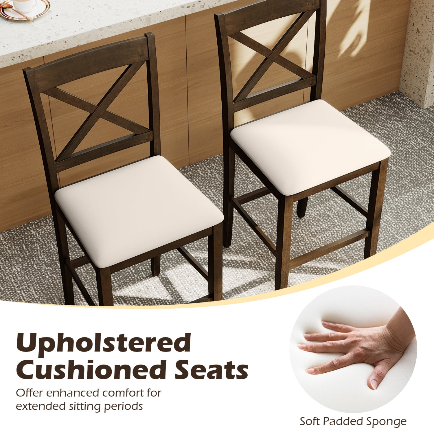 Set Of 2 X-Back Bar Stools, Upholstered Cushioned Seats, Brown Bar Stools at Gallery Canada