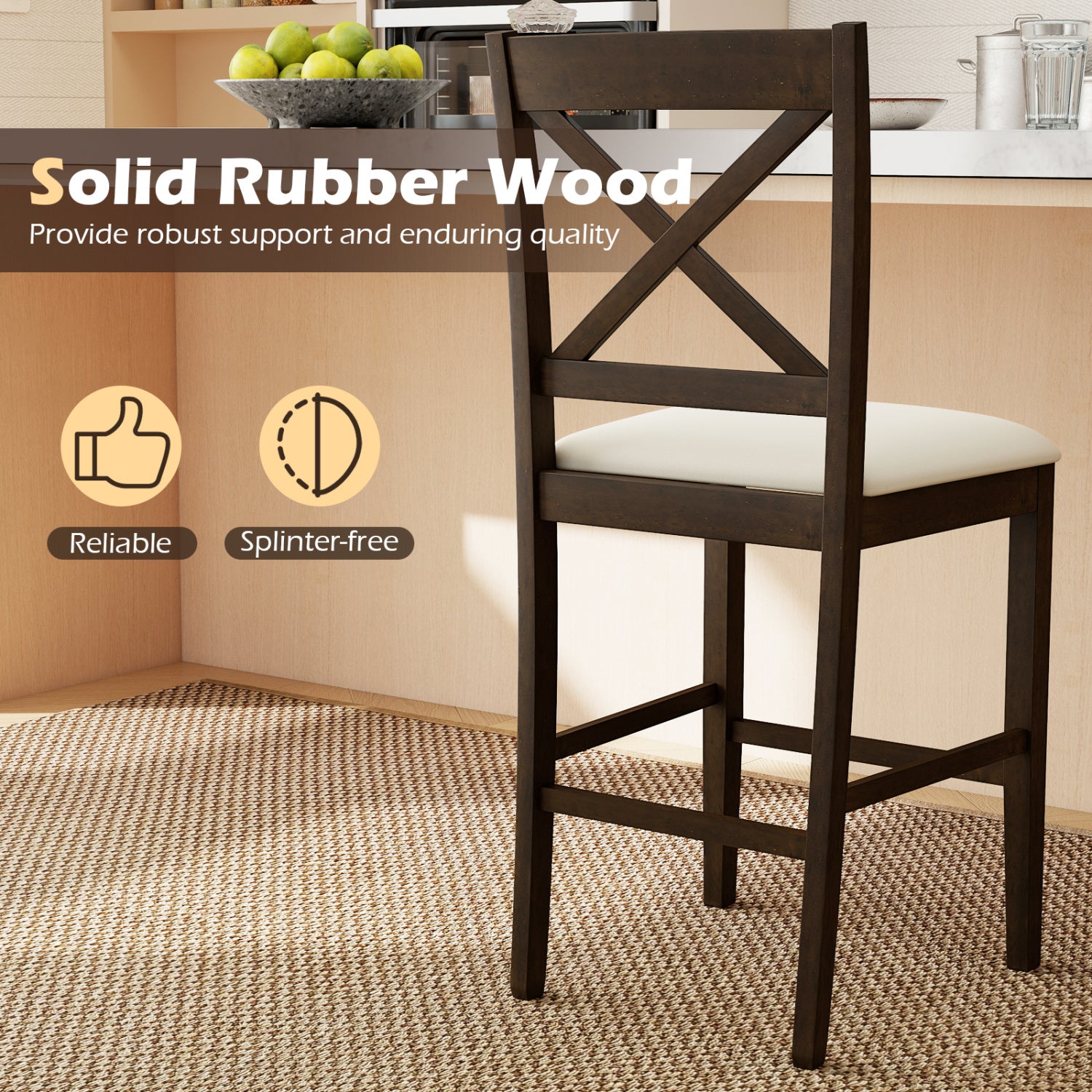 Set Of 2 X-Back Bar Stools, Upholstered Cushioned Seats, Brown Bar Stools at Gallery Canada