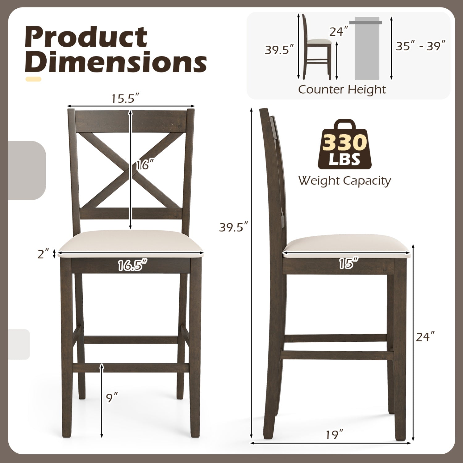 Set Of 2 X-Back Bar Stools, Upholstered Cushioned Seats, Brown Bar Stools at Gallery Canada