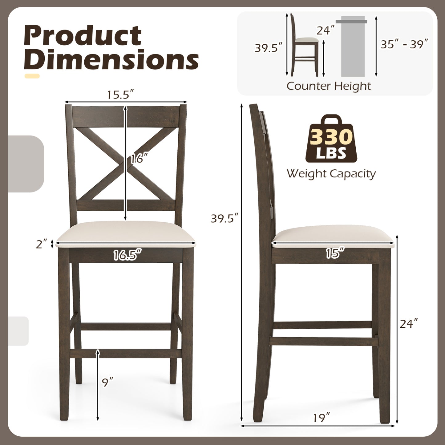 Set Of 2 X-Back Bar Stools, Upholstered Cushioned Seats, Brown Bar Stools at Gallery Canada