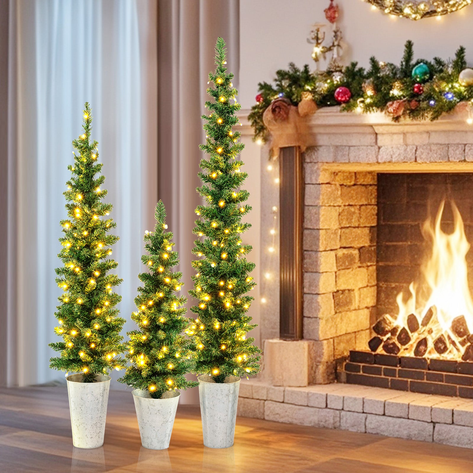 Pre-Lit Artificial Christmas Tree, 3 Set, 230 Warm White LED Lights, Green Christmas Tree at Gallery Canada