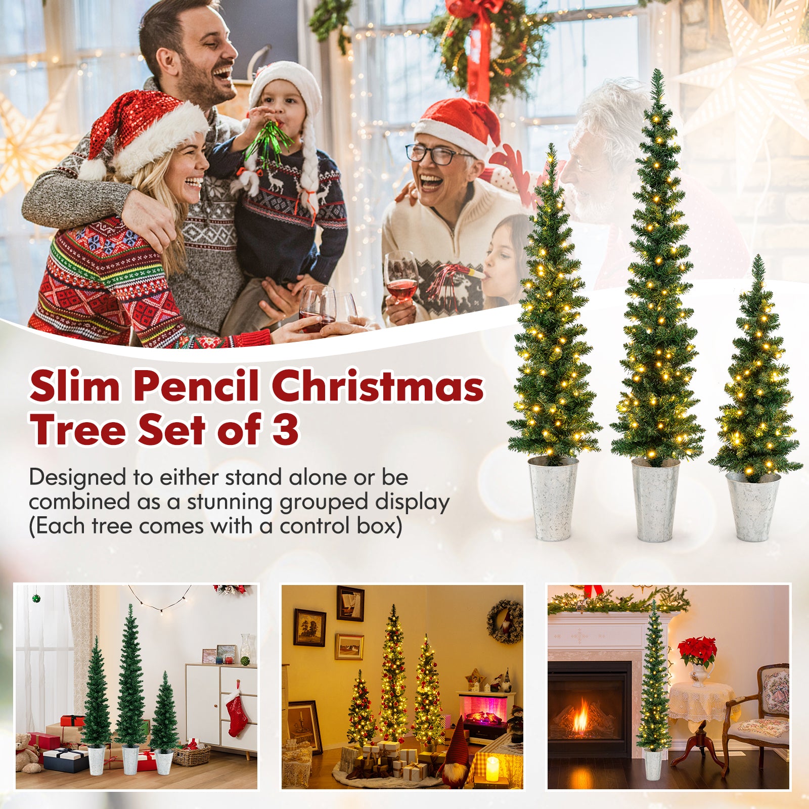 Pre-Lit Artificial Christmas Tree, 3 Set, 230 Warm White LED Lights, Green Christmas Tree at Gallery Canada