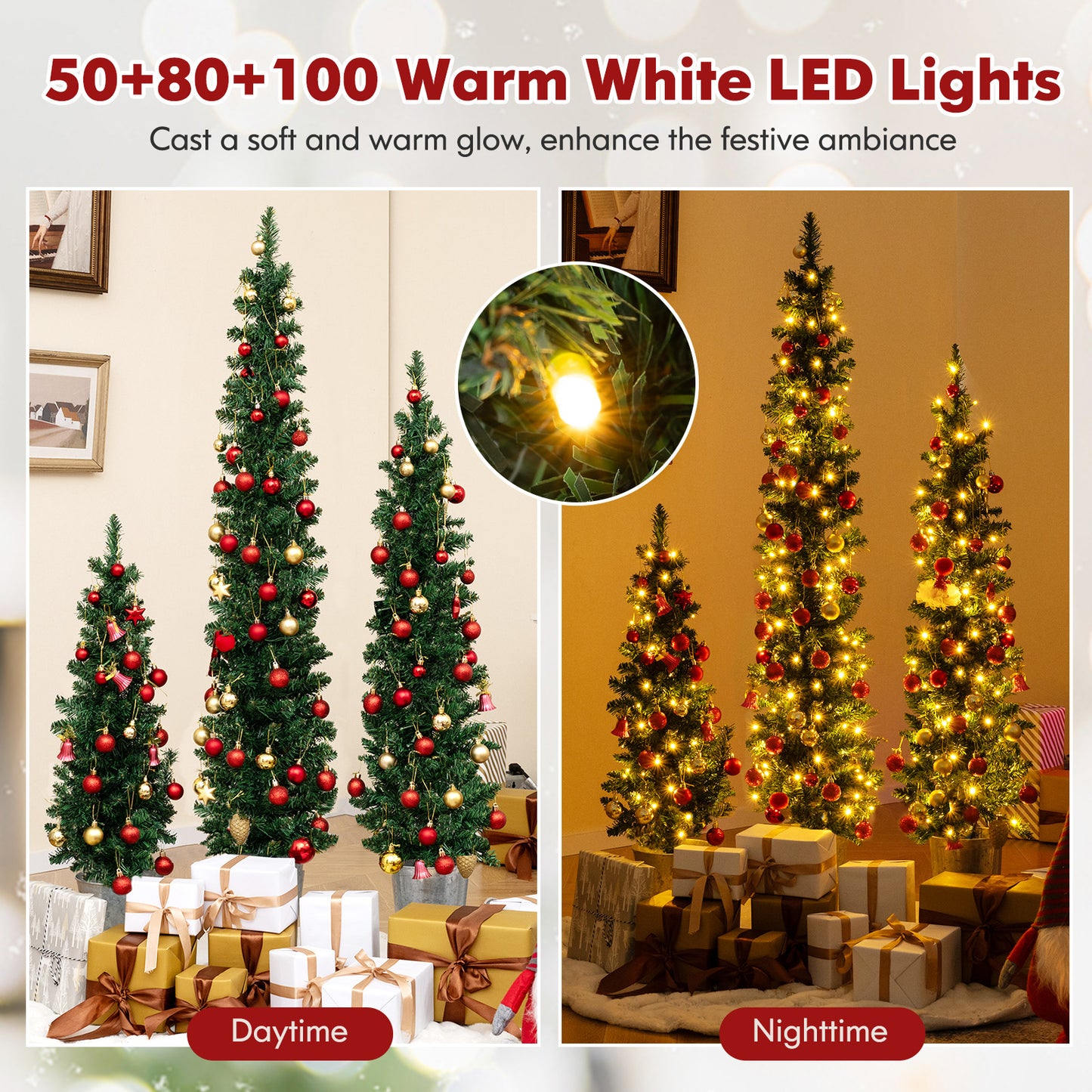 Pre-Lit Artificial Christmas Tree, 3 Set, 230 Warm White LED Lights, Green Christmas Tree at Gallery Canada