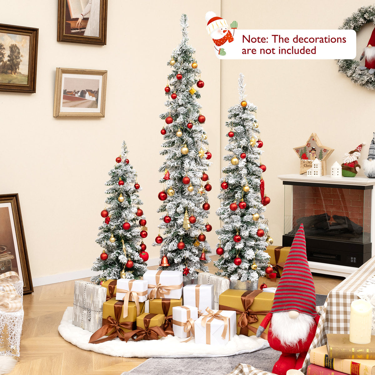 Set of 3 Pre-Lit Snow Flocked Artificial Christmas Trees, Green Christmas Tree at Gallery Canada