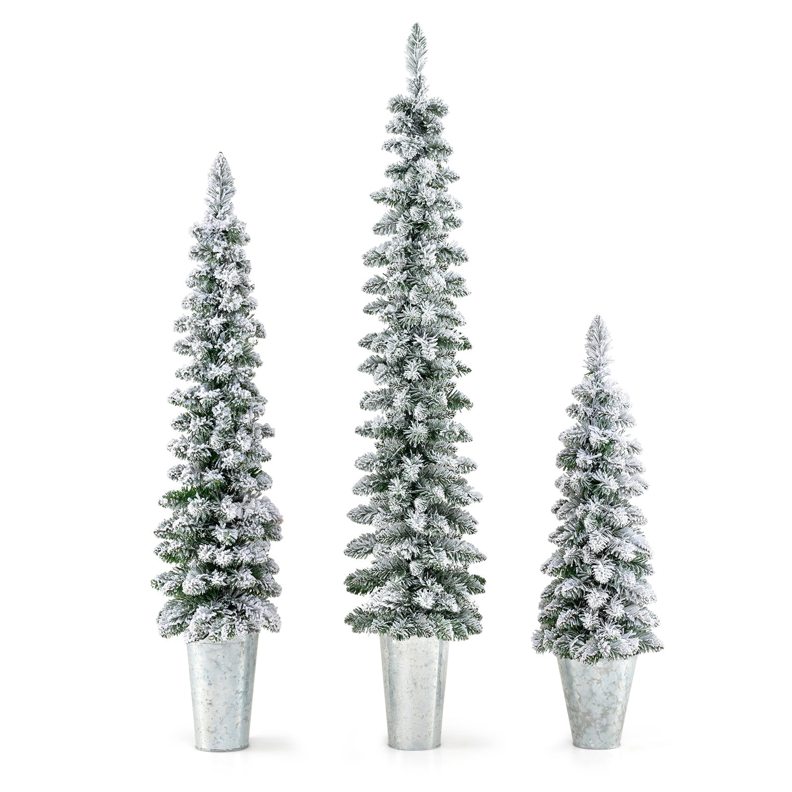 Set of 3 Pre-Lit Snow Flocked Artificial Christmas Trees, Green Christmas Tree Green at Gallery Canada