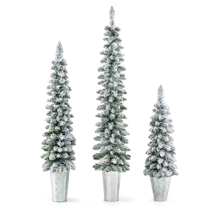 Set of 3 Pre-Lit Snow Flocked Artificial Christmas Trees, Green Christmas Tree Green at Gallery Canada