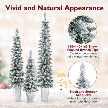 Set of 3 Pre-Lit Snow Flocked Artificial Christmas Trees, Green Christmas Tree at Gallery Canada