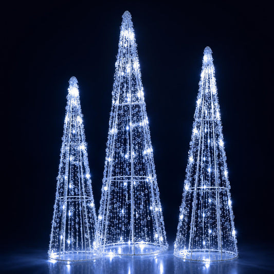 Set of 3 Pre-lit Christmas Cone Trees with Star Strings for Christmas-Cold White, Off White Christmas Decor & Accessories Off White at Gallery Canada