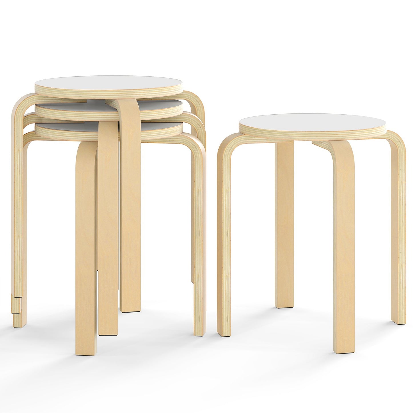 Set of 4 18 Inch Stackable Bentwood Dining Chairs with Round Top, White Kitchen & Dining White at Gallery Canada