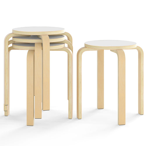 Set of 4 18 Inch Stackable Bentwood Dining Chairs with Round Top, White