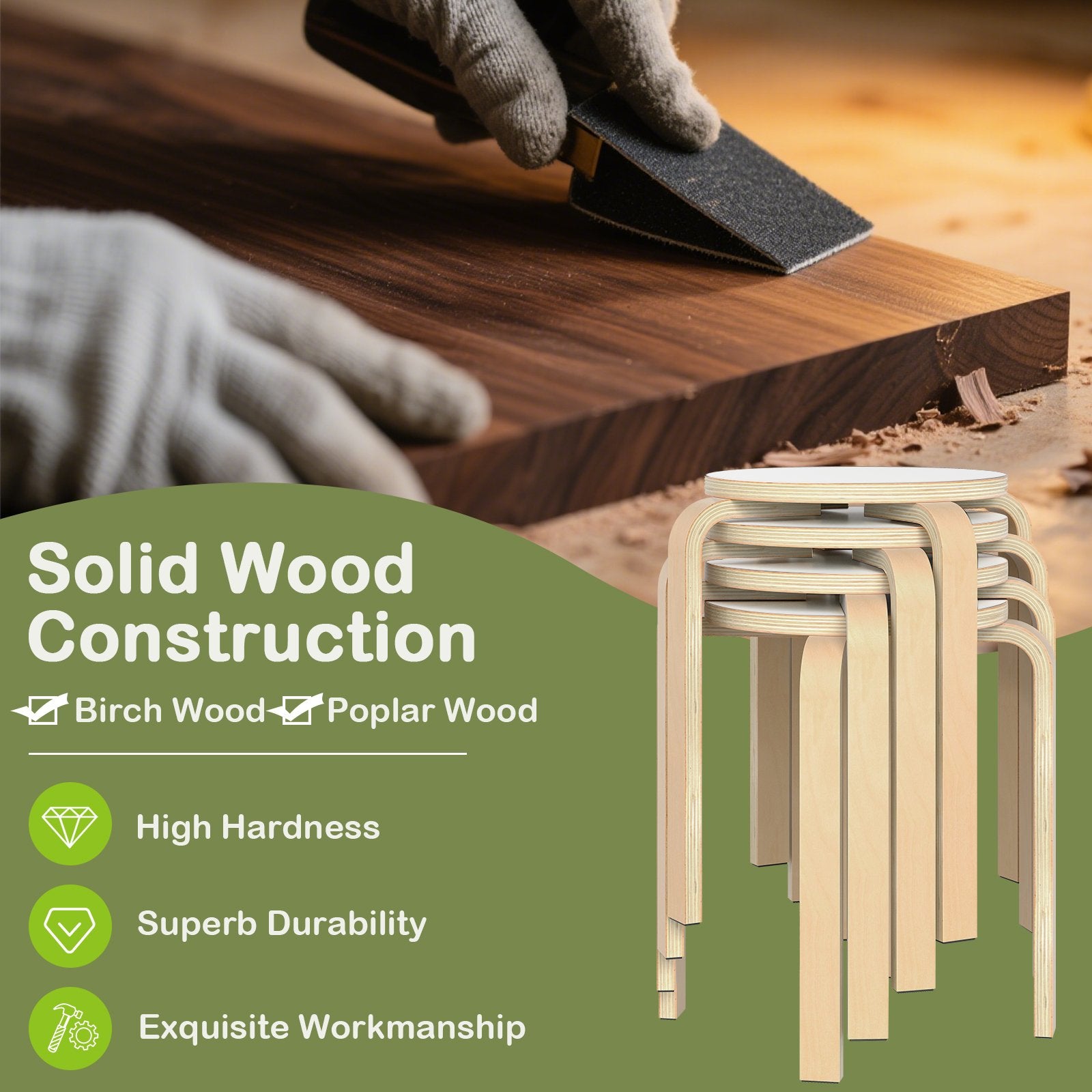 Set of 4 18 Inch Stackable Bentwood Dining Chairs with Round Top, White Kitchen & Dining at Gallery Canada