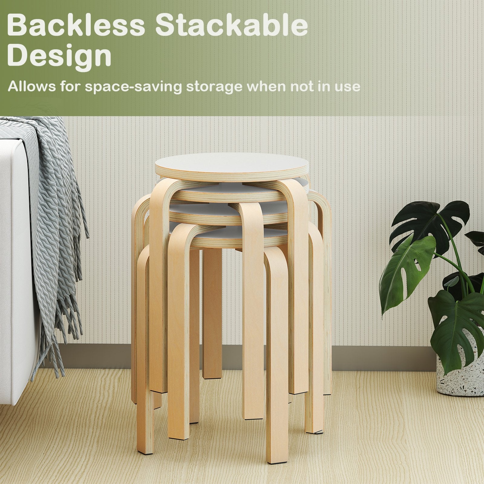 Set of 4 18 Inch Stackable Bentwood Dining Chairs with Round Top, White Kitchen & Dining at Gallery Canada