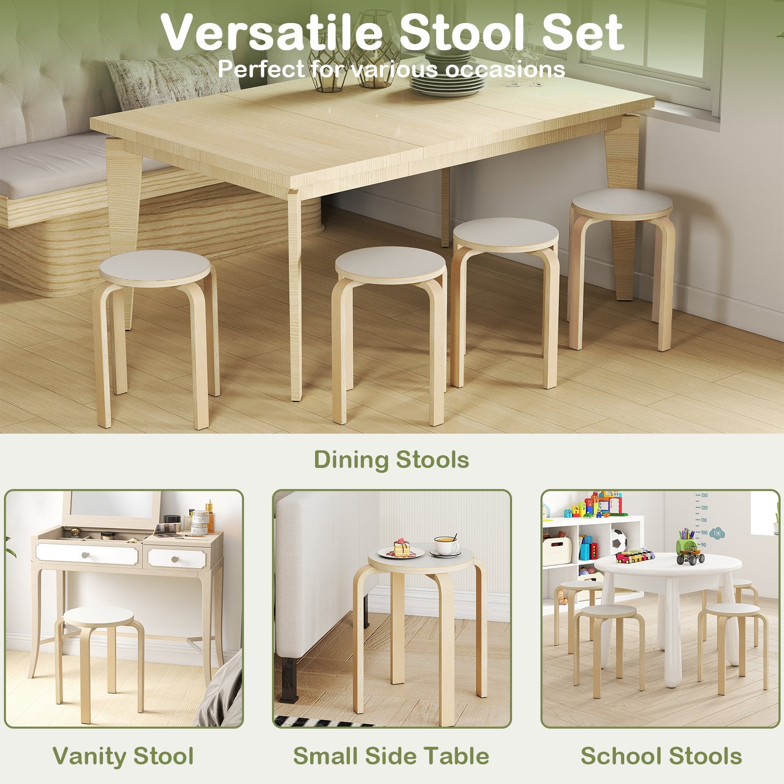 Set of 4 18 Inch Stackable Bentwood Dining Chairs with Round Top, White Kitchen & Dining at Gallery Canada