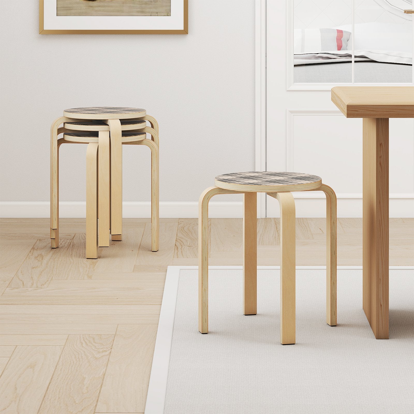 Set of 4 18 Inch Stackable Bentwood Dining Chairs with Round Top, Yellow Kitchen & Dining at Gallery Canada