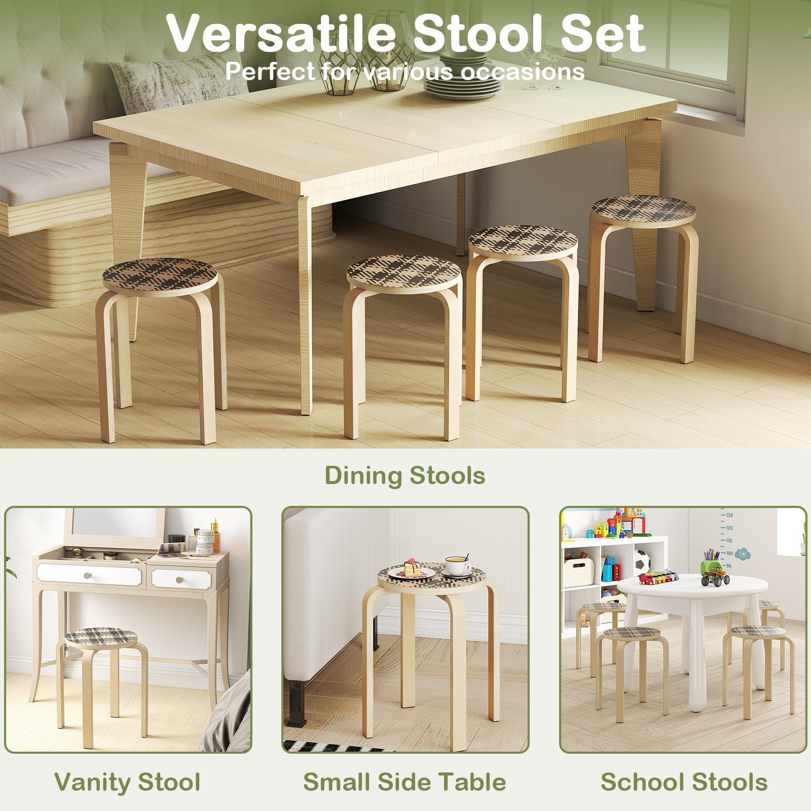 Set of 4 18 Inch Stackable Bentwood Dining Chairs with Round Top, Yellow Kitchen & Dining at Gallery Canada