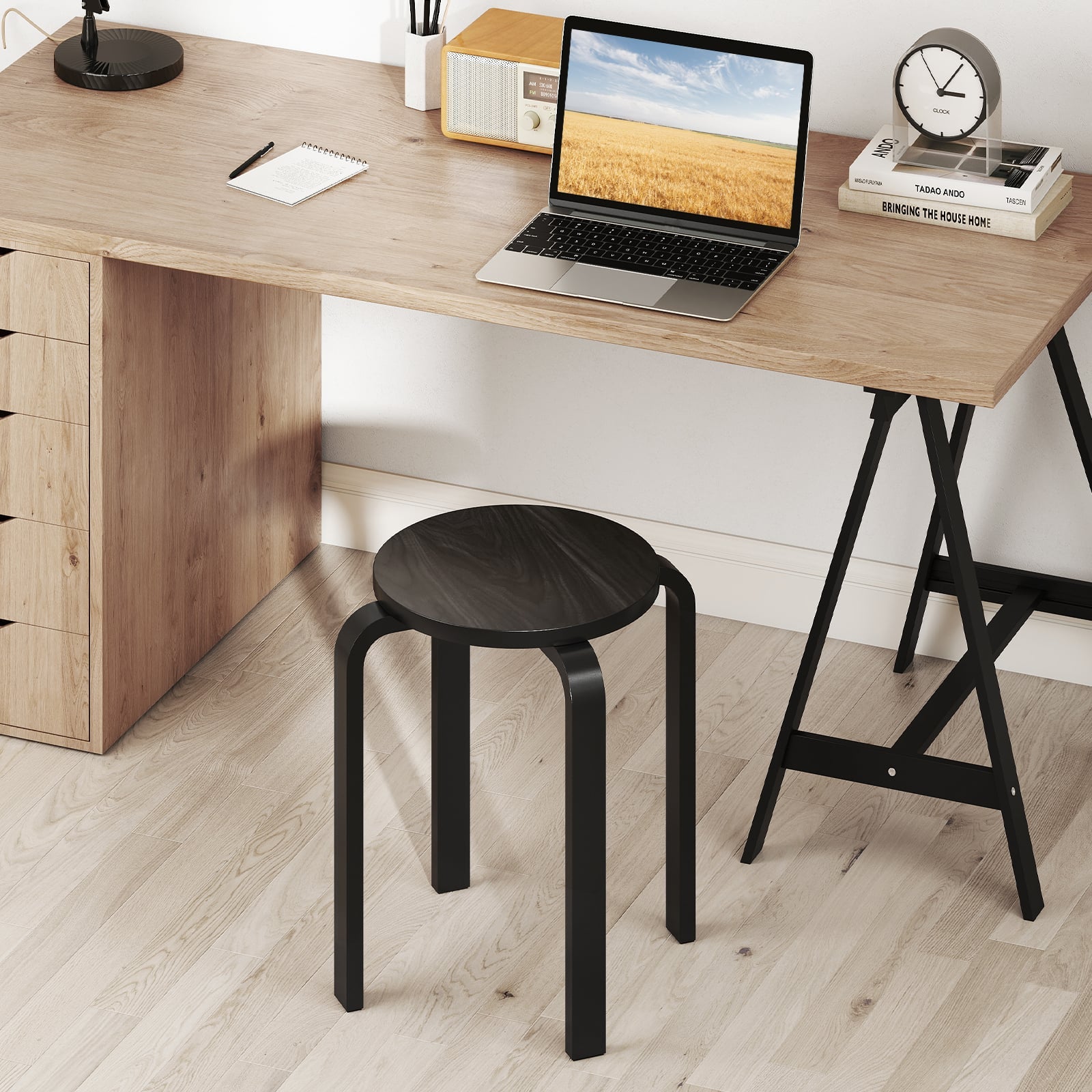 Set of 4 18 Inch Stackable Bentwood Dining Chairs with Round Top, Black Dining Chairs at Gallery Canada