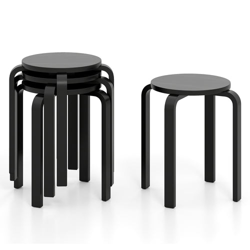 Set of 4 18 Inch Stackable Bentwood Dining Chairs with Round Top, Black