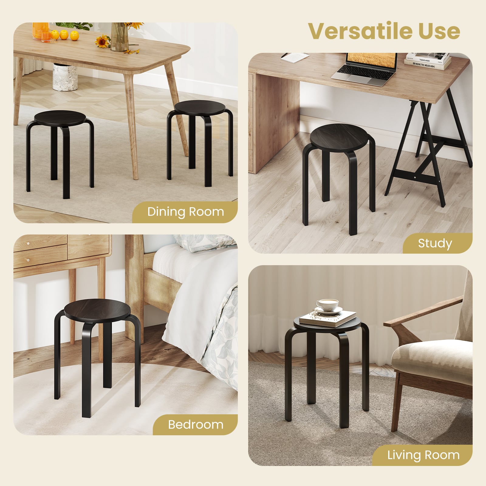 Set of 4 18 Inch Stackable Bentwood Dining Chairs with Round Top, Black Dining Chairs at Gallery Canada