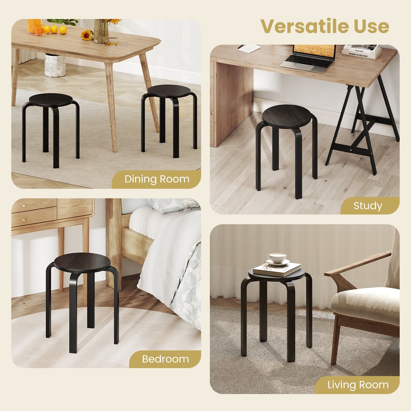 Set of 4 18 Inch Stackable Bentwood Dining Chairs with Round Top, Black Dining Chairs at Gallery Canada