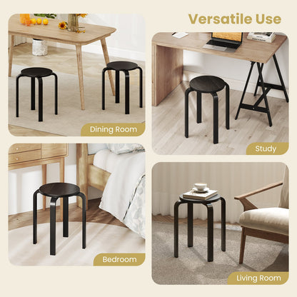 Set of 4 18 Inch Stackable Bentwood Dining Chairs with Round Top, Black Dining Chairs at Gallery Canada