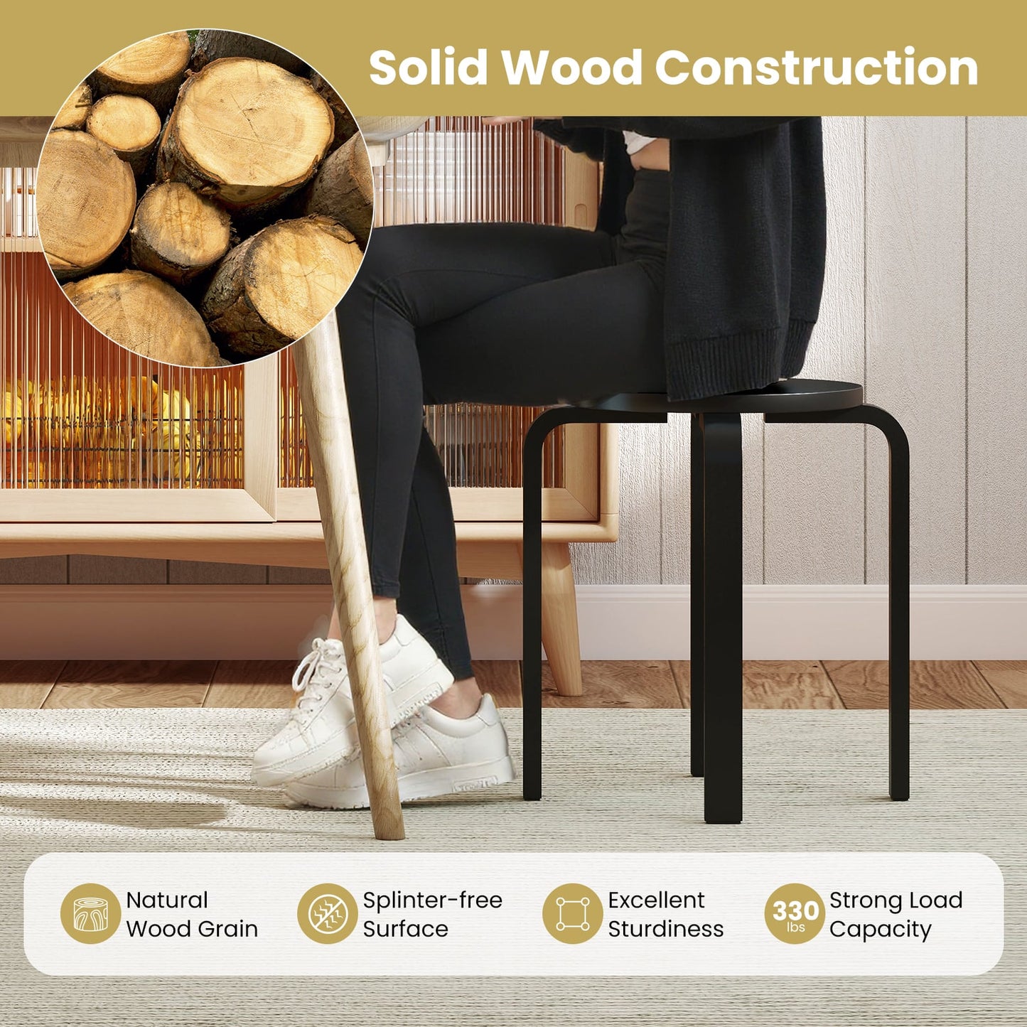 Set of 4 18 Inch Stackable Bentwood Dining Chairs with Round Top, Black Dining Chairs at Gallery Canada