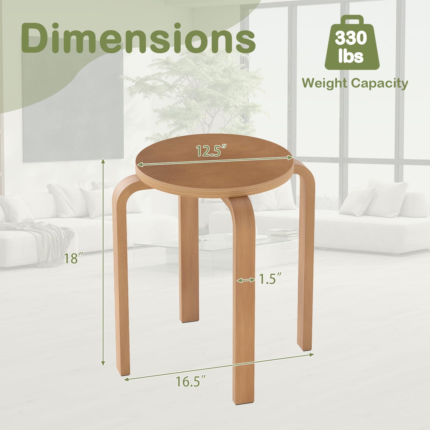 Set of 4 18 Inch Stackable Bentwood Dining Chairs, Round Top, Walnut