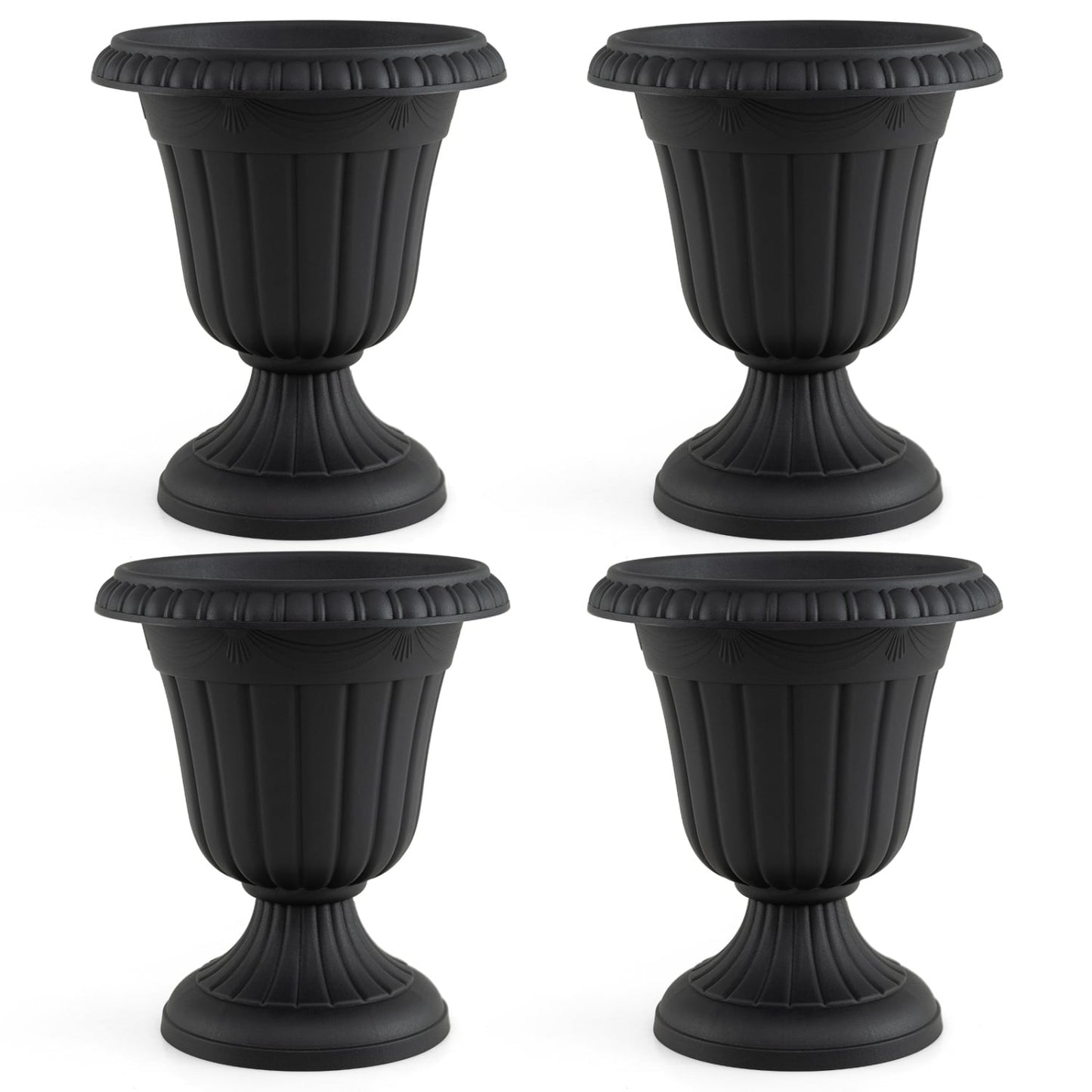 Set of 4 18 inch Tall Vintage Planters with Pedestal Base and Pre-marked Drain Hole, Black