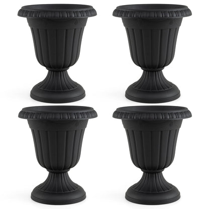 Set of 4 18 inch Tall Vintage Planters with Pedestal Base and Pre-marked Drain Hole, Black