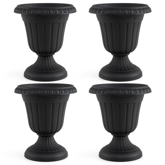 Set of 4 18 inch Tall Vintage Planters with Pedestal Base and Pre-marked Drain Hole, Black Raised Garden Beds Black at Gallery Canada