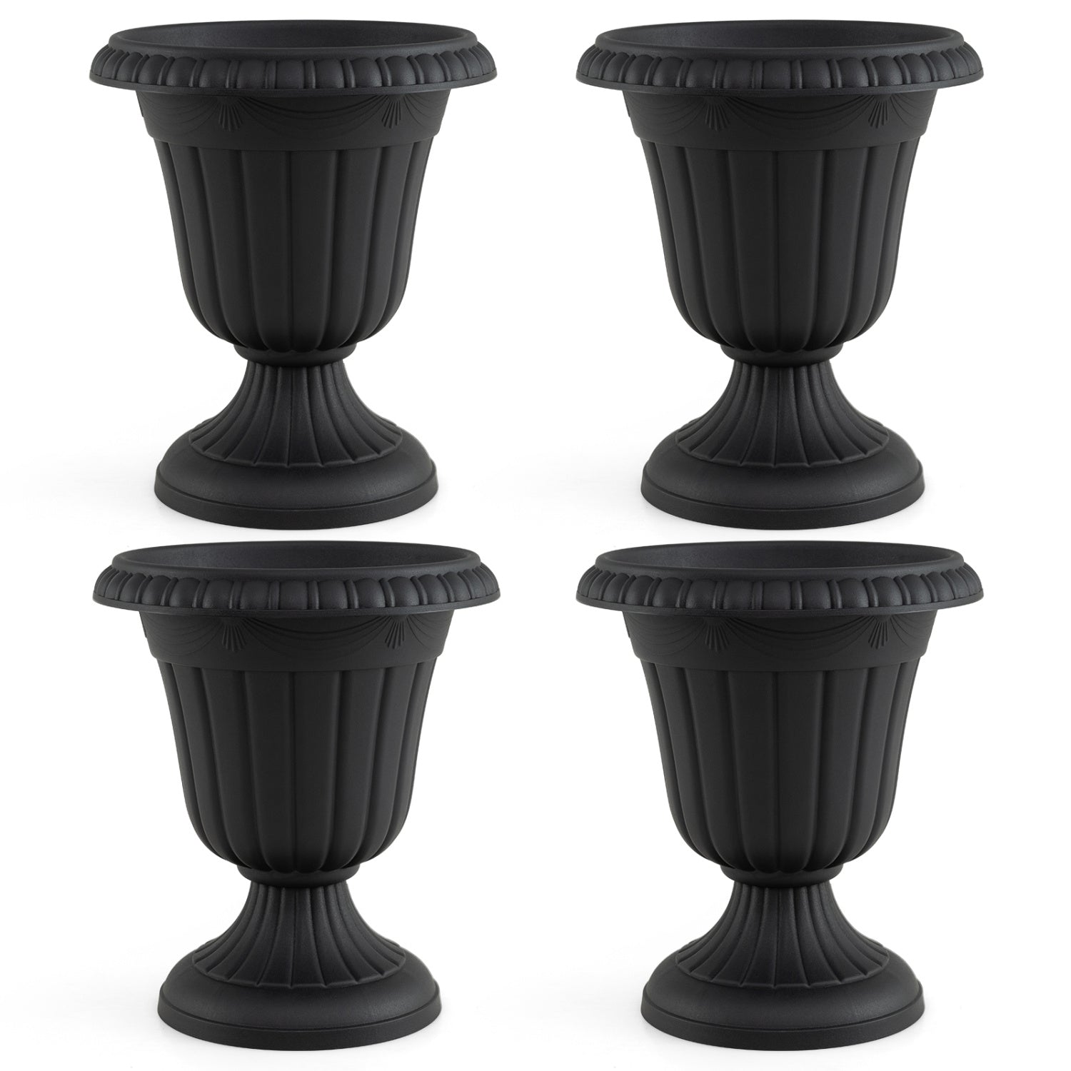 Set of 4 18 inch Tall Vintage Planters with Pedestal Base and Pre-marked Drain Hole, Black Raised Garden Beds Black at Gallery Canada