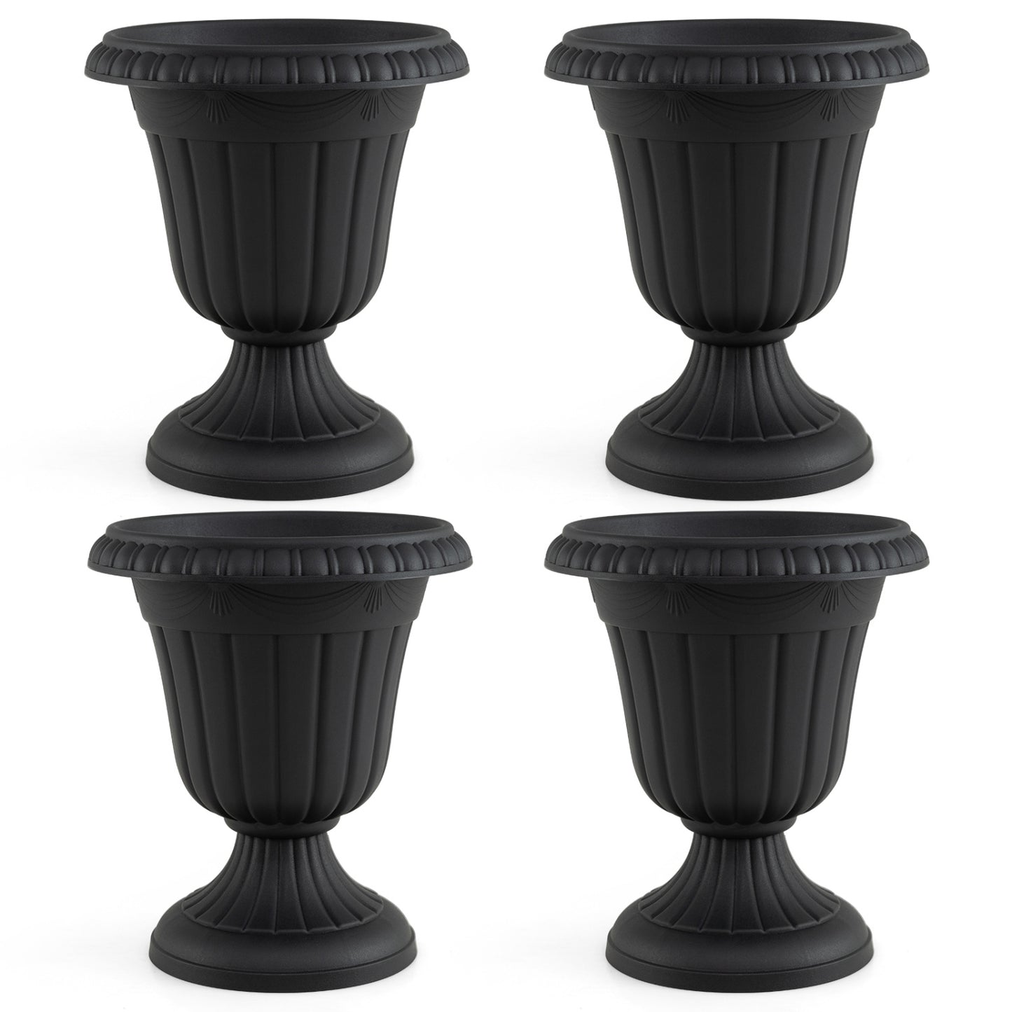 Set of 4 18 inch Tall Vintage Planters with Pedestal Base and Pre-marked Drain Hole, Black Raised Garden Beds Black at Gallery Canada