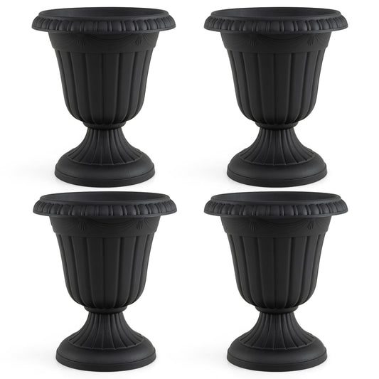 Set of 4 18 inch Tall Vintage Planters with Pedestal Base and Pre-marked Drain Hole, Black Raised Garden Beds Black at Gallery Canada