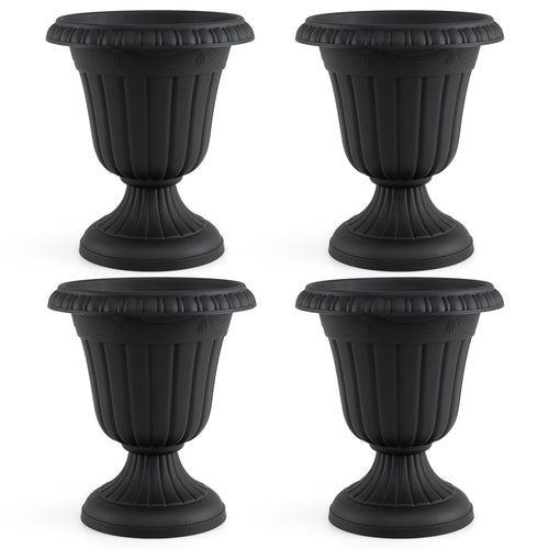 Set of 4 18 inch Tall Vintage Planters with Pedestal Base and Pre-marked Drain Hole, Black